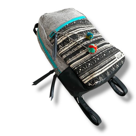 Pistil It Girl Backpack Multi Color Textured Canvas Faux Leather Book Bag - Picture 8 of 15